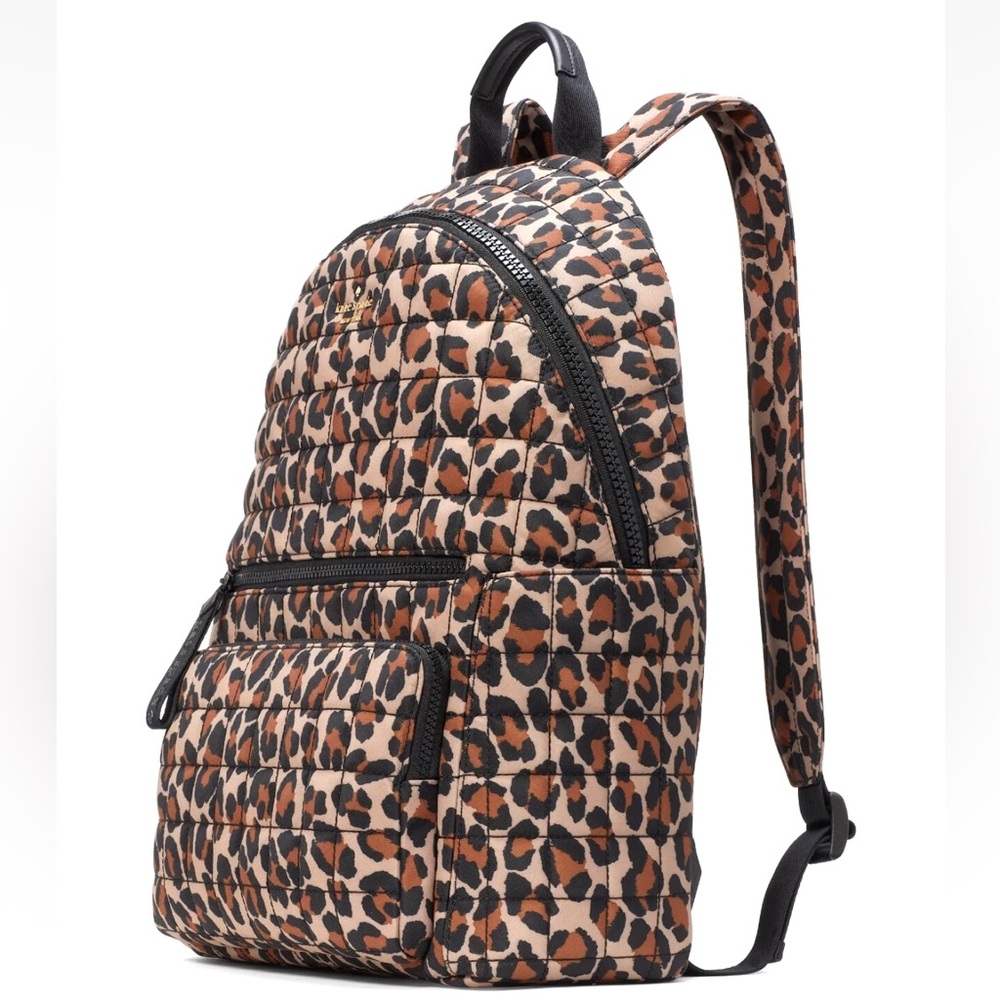 New Kate Spade Camden Quilted Large Leopard Backpack Brown Multi - Picture 3 of 5